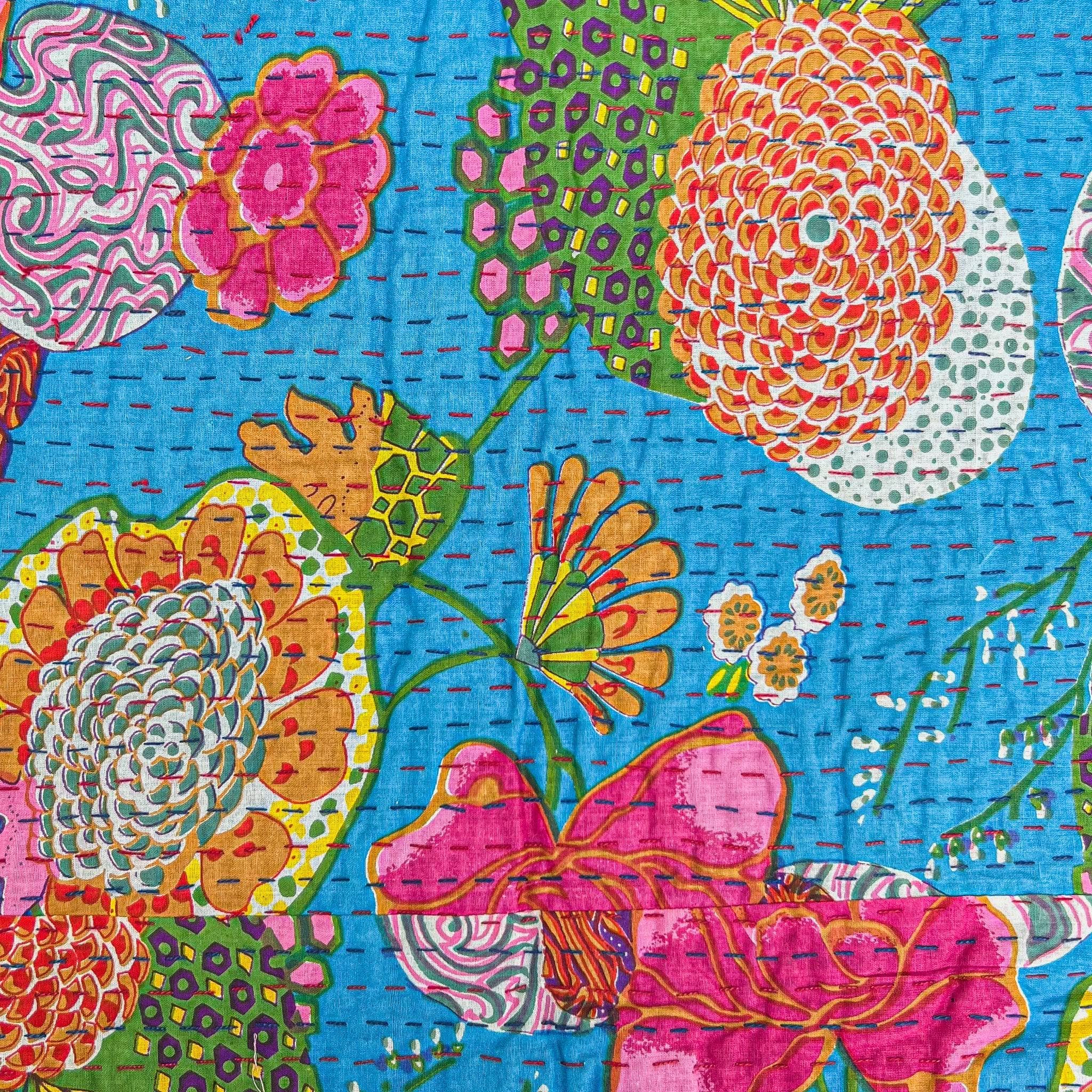 Handmade Kantha Quilt Blanket Throw Hand Stitched Indian Cotton Colorful Cozy Throw For Binge Watching Nights Darn Good Yarn